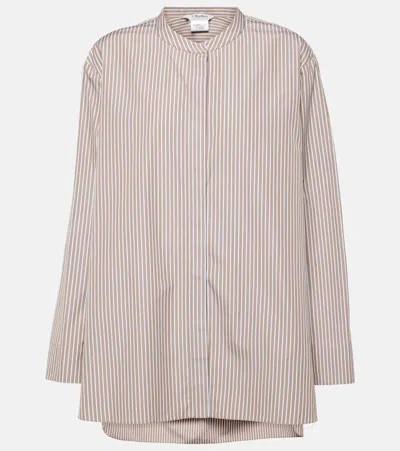 's Max Mara Rondine Striped Cotton Collarless Shirt In Brown,white