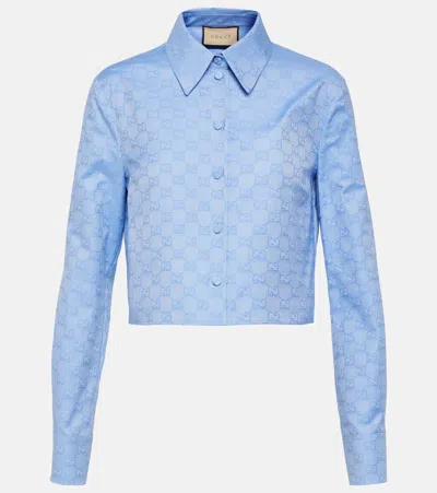 Gucci Gg Supreme Oxford Cotton Shirt In Sky Blue