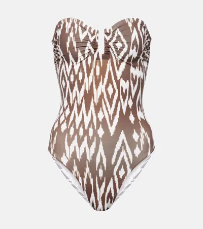 Eres Warm Printed Strapless Swimsuit In Brown
