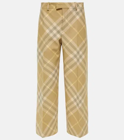 Burberry Check Wool Wide-leg Pants In Brown