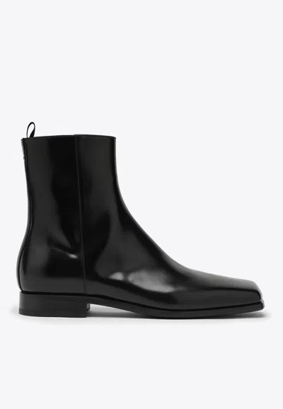 Prada Leather Ankle Boots In Black