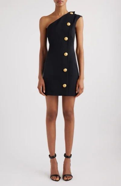 Balmain Asymmetric Wool Knit Mini Dress In Black