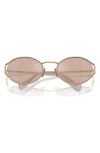 Miu Miu Logo Oval-frame Sunglasses In Pale Gold