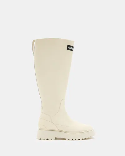 Allsaints Womens Off White Octavia Logo-print Rubber Knee-high Boots