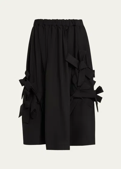 Comme Des Garçons Comme Des Garçons Bow Elastic Waist Wool Midi Skirt In Black