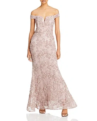 Aqua Off-the-shoulder Embellished Lace Gown - 100% Exclusive In Taupe