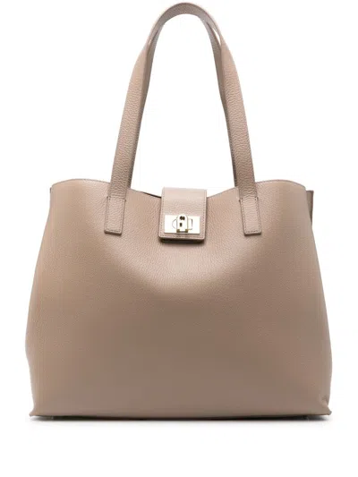 Furla 1927 L Tote 36 Soft Woman Handbag Light Brown Size - Calfskin In Grey