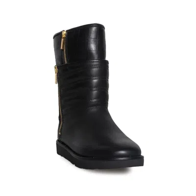 Ugg Aviva 1018218 Women's Black Leather Side Zipper Mid-calf Boots Shoes 6 Zj311