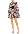 Mac Duggal Women's Ieena Floral Print High Neck Ruffle Hem Cape Mini Dress In Neutral