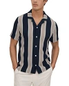 Reiss Alton - Navy/camel Slim Fit Ribbed Cuban Collar Shirt, M