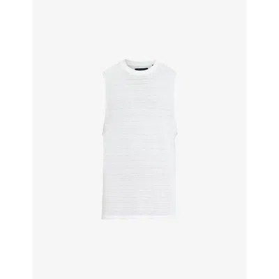 Allsaints Mens Optic White Drax Sleeveless Organic-cotton Vest Top