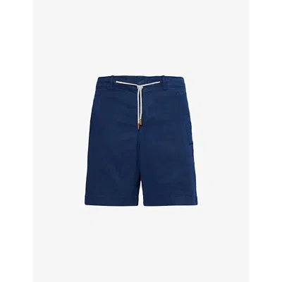 Eleventy Mens Royal Blue Drawstring-waist Pleated Stretch-cotton Shorts