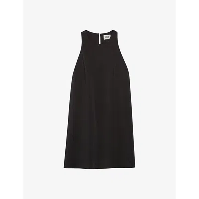 Claudie Pierlot Womens Noir / Gris Round-neck Belted Satin Mini Dress