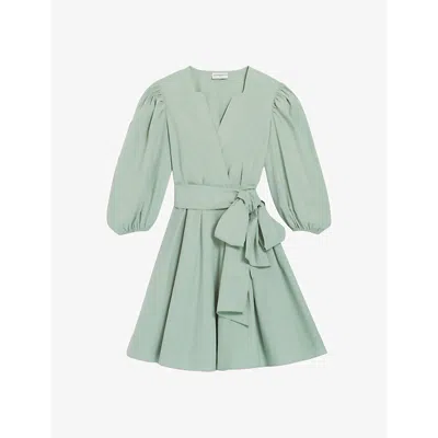 Claudie Pierlot Womens Verts Wrap-front Puff-sleeve Cotton Mini Dress