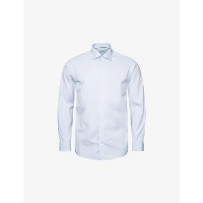 Eton Mens Light Blue Elevated Bengal Stripe Slim-fit Organic-cotton Poplin Shirt