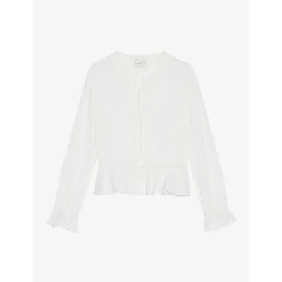 Claudie Pierlot Womens Naturels Ruffle-hem V-neck Cotton Shirt