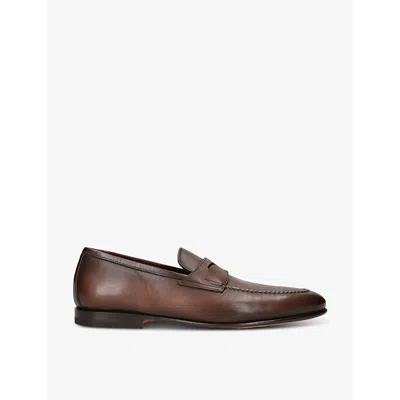 Santoni Mens Brown Carlos Flex Leather Loafers