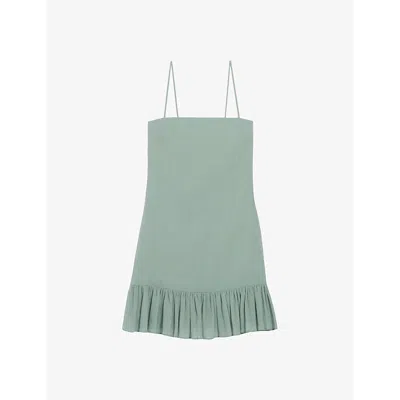 Claudie Pierlot Womens Verts Ruffle-hem Square-neck Cotton Mini Dress