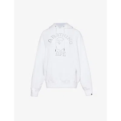 A Bathing Ape Womens White College Rhinestone-embellished Cotton-blend Hoody