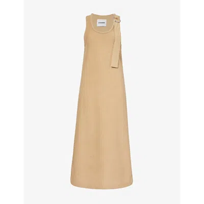 Jil Sander Womens Dove Grey D-ring Strap Zip-slit Cotton-blend Knitted Maxi Dress