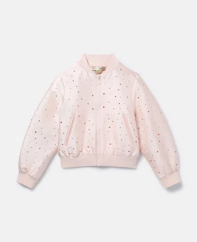 Stella Mccartney Kids' Bejeweled Satin Bomber Jacket In Pink