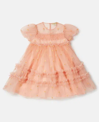 Stella Mccartney Kids' Sunflower Embroidery Taffeta Occasion Dress In Salmon Pink