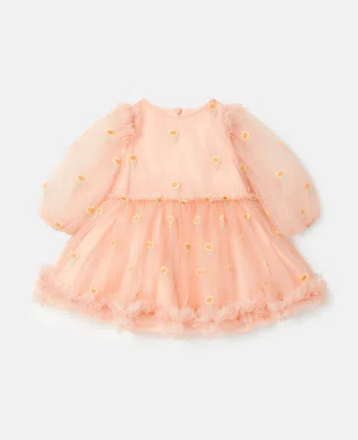 Stella Mccartney Kids' Sunflower Embroidery Taffeta Occasion Dress In Salmon Pink