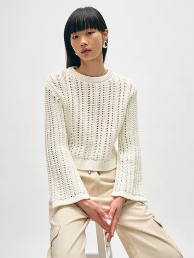 White + Warren Cotton Rope Bell Sleeve Crewneck Top In White