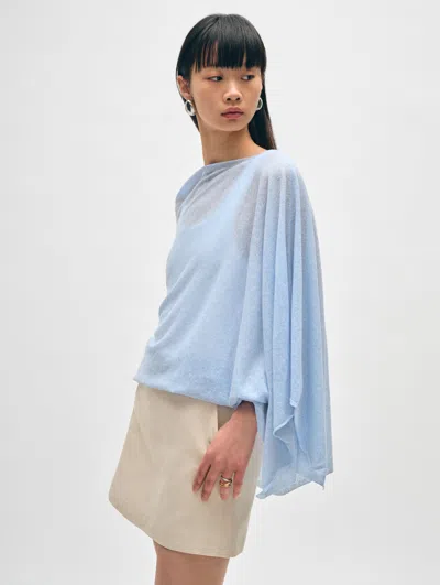 White + Warren Linen Blend Two Way Topper Poncho In Wave Heather Cotton/linen/polyester