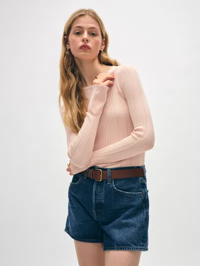 White + Warren Organic Cotton Ribbed Wide Cuff Top In Desert Pink