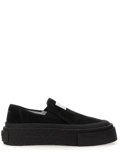 Mm6 Maison Margiela Signature Numbers-patch Suede Loafers In Black