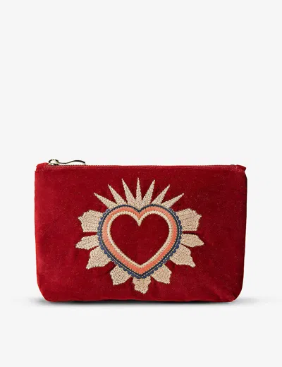 The Alkemistry Red Elizabeth Scarlett Sacred-heart Embroidered Cotton-velvet Pouch