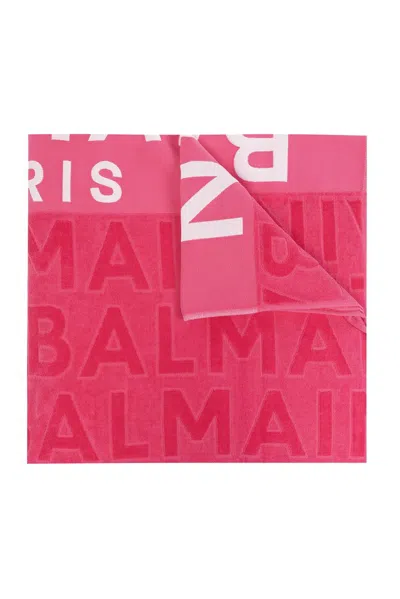 Balmain Logo Printed Beach Towel In Pink