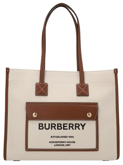 Burberry 'freya' Small Shopping Bag In Beige