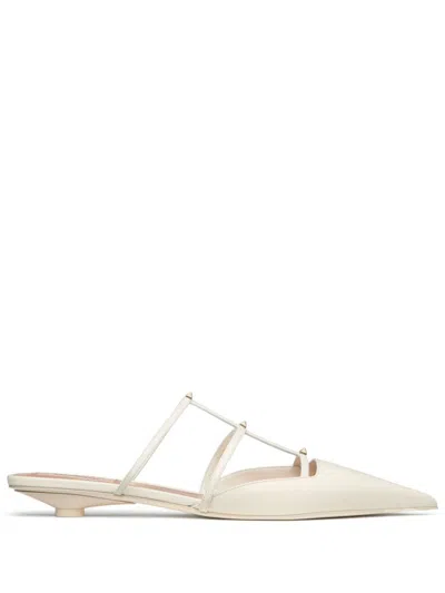 Valentino Garavani Caged Leather Mules In Neutrals