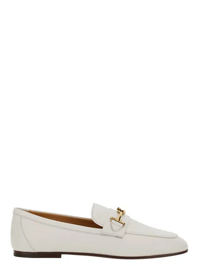 Tod's White Loafers With Gold-tone Double 't' Detail In Leather Woman