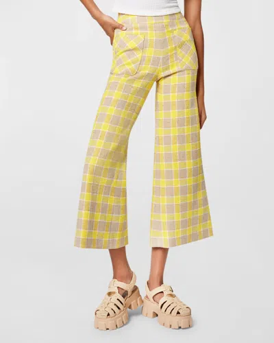 Smythe Cropped Wide-leg Patch Pocket Pants In Yellow Check
