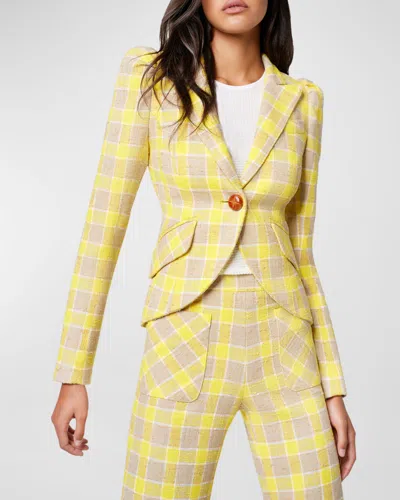 Smythe Pouf-sleeve One-button Blazer In Yellow Check