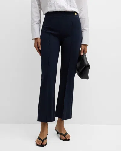 Callas Milano Lolo Cropped Pintuck Flare-leg Pants In Navy