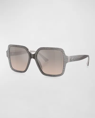 Jimmy Choo Glitter Acetate Square Sunglasses In Brown Grad