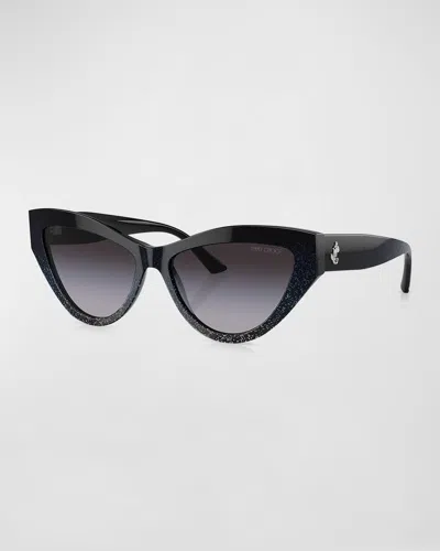 Jimmy Choo Glittery Acetate Cat-eye Sunglasses In Grey Flash