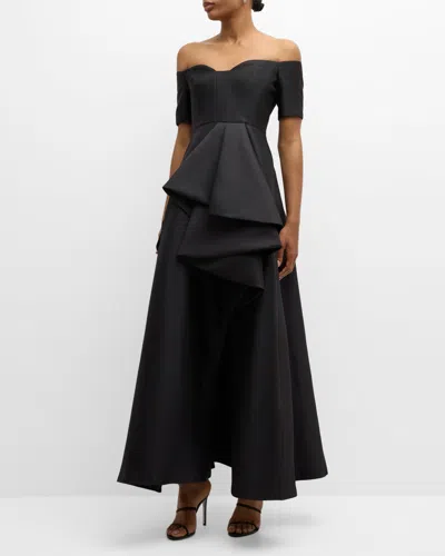 Black Halo Serafina Off-shoulder Ruffle Jacquard Gown In Noir Passion