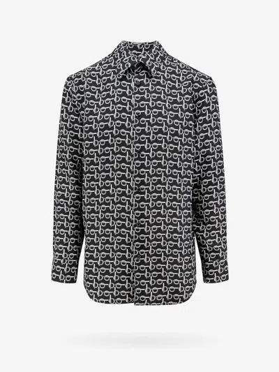 Burberry Long Sleeve Shirt With All-over Monogram Print In Black