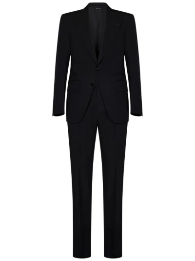 Tom Ford Mohair Wool Suit With Peak Lapel In Black