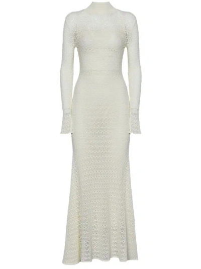 Tom Ford Long Open Stitch Knit Mock-neck Trumpet Dress In White