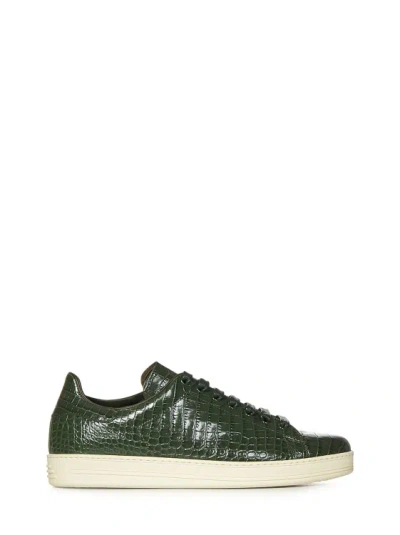 Tom Ford Warwick Crocodile-embossed Leather Sneakers In Green