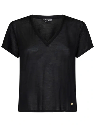 Tom Ford Micro-rib Silk Jersey Crewneck T-shirt In Black