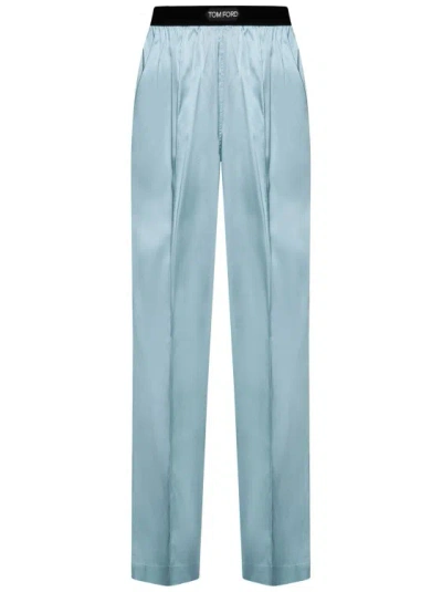 Tom Ford Silk-blend Satin Pajama Pants In Blue