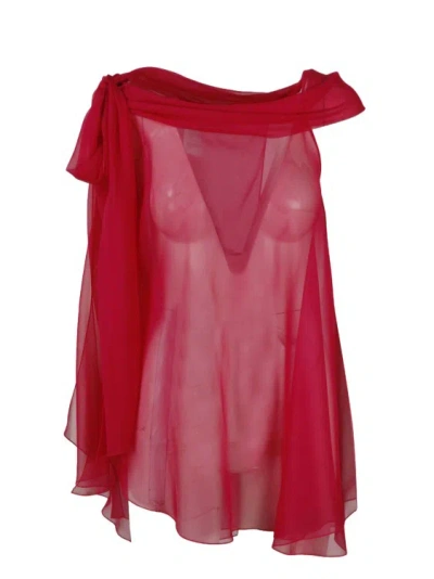 Alberta Ferretti Silk Chiffon Blouse In Red