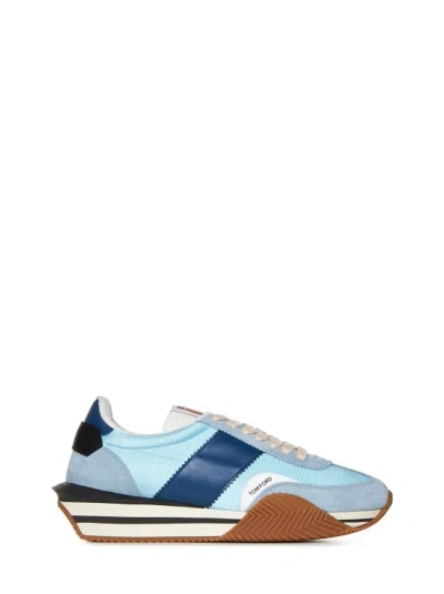 Tom Ford James Rubber-trimmed Leather, Suede And Nylon Trainers In Blue